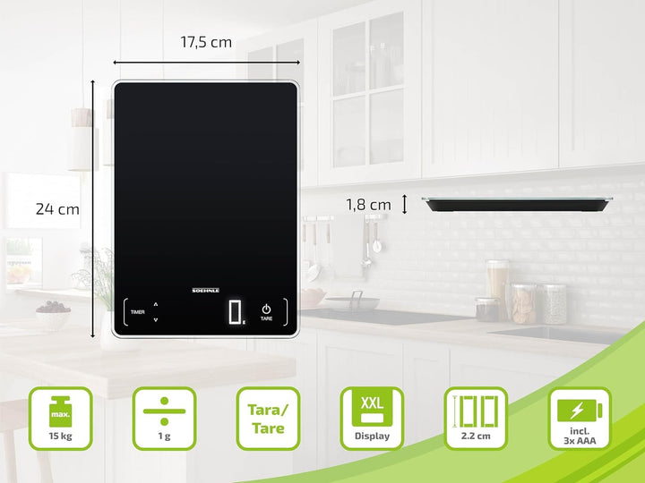 Soehnle Page Profi 100, digitale Küchenwaage, schwarz, Gewicht bis zu 15 kg (1-g-genau), Haushaltswa