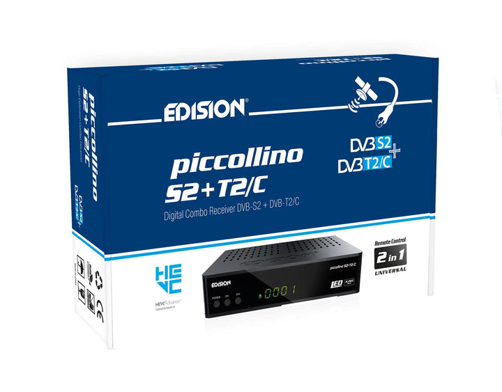 Edision PICCOLLINO S2+T2/C Combo Receiver H.265/HEVC (DVB-S2, DVB-T2, DVB-C) Full HD USB schwarz Sin
