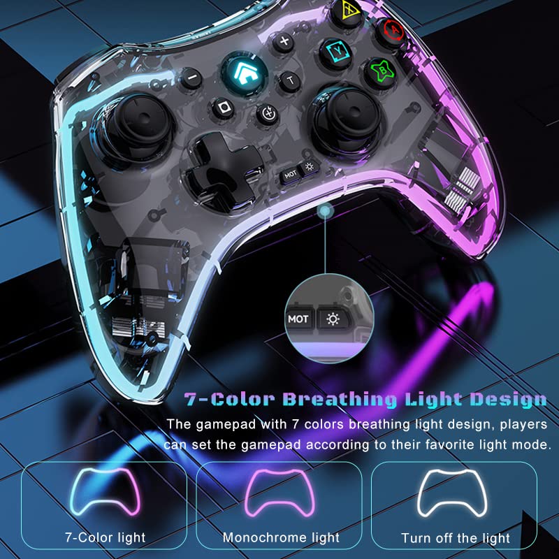 Megadream Wireless Controller für iPhone, MFi RGB Transparent Mobile Game Gamepad Joystick mit Turbo