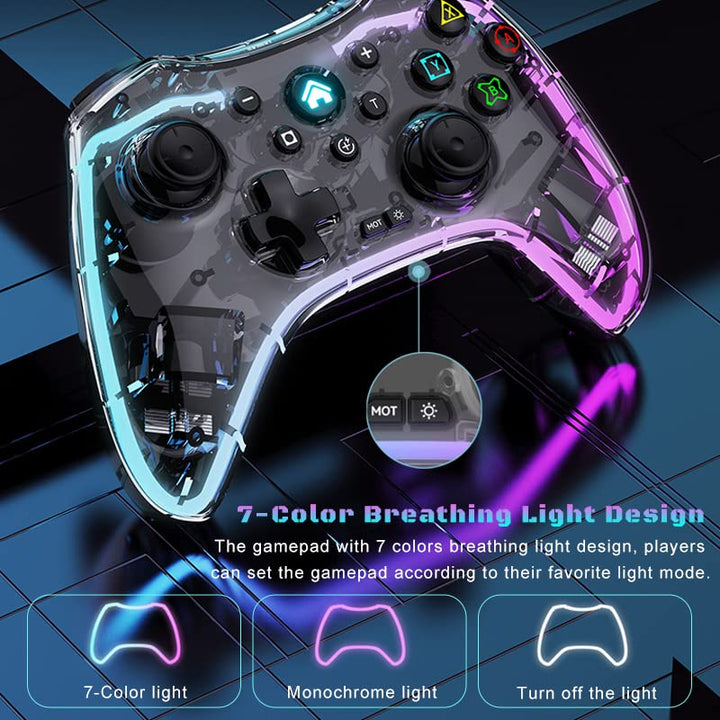 Megadream Wireless Controller für iPhone, MFi RGB Transparent Mobile Game Gamepad Joystick mit Turbo