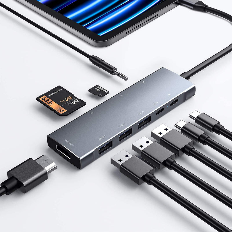USB C HUB für iPad Pro 9-in-1 Adapter iPad Pro 12.9 11 Zoll iPad Air 5 4 mit 4K HDMI, USB-C PD Aufla