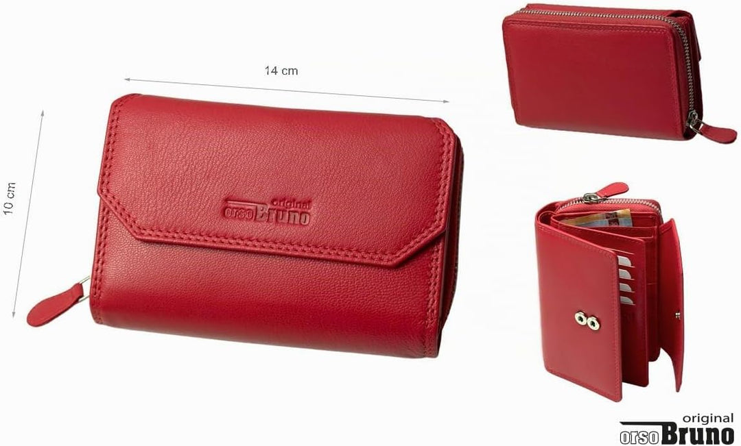 Damen Geldbeutel Leder RFID rot Geldbörse Gross Vintage Portemonnaie für Frauen NFC Schutz Ledergeld