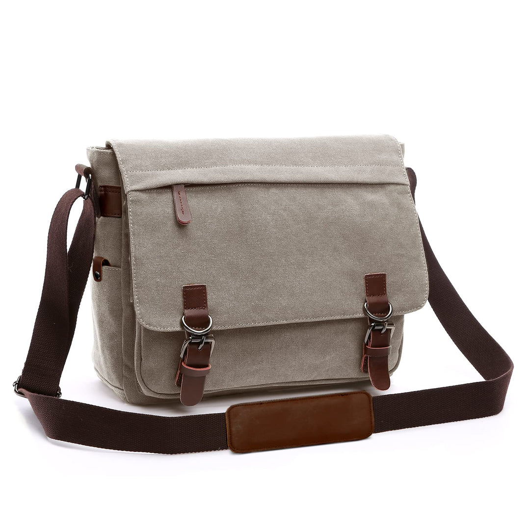 CALIYO Umhängetaschen Herren aus Canvas Schultasche Queformat A4 Laptoptasche für 15,6 Zoll Laptop A