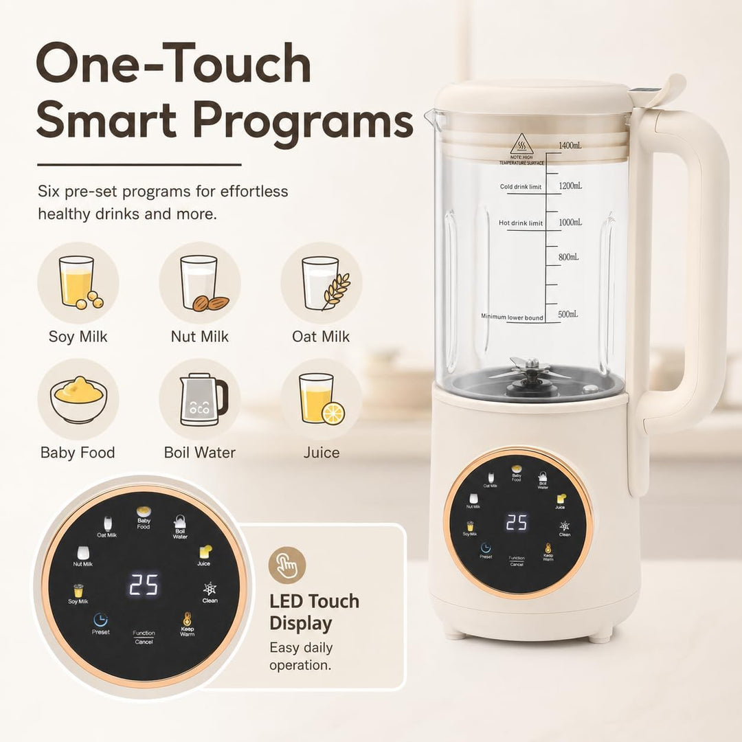 Sojamilchmaschine, 1,4 l, automatische Pflanzenmilchmaschine, mit LED-Touchscreen und Griff, stabile