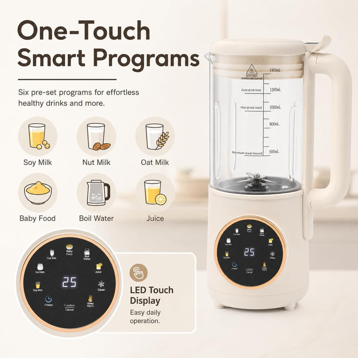 Sojamilchmaschine, 1,4 l, automatische Pflanzenmilchmaschine, mit LED-Touchscreen und Griff, stabile