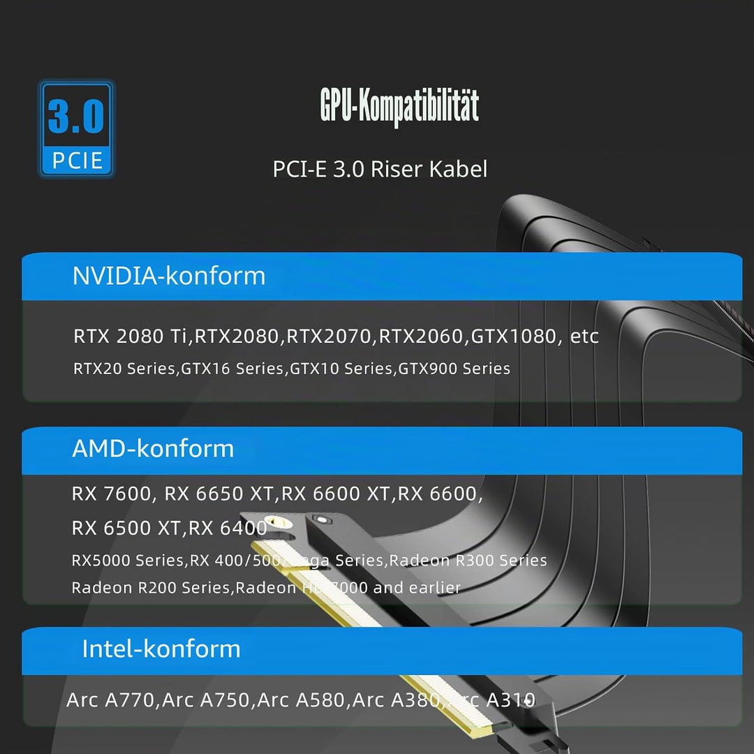 GLOTRENDS 300mm PCIe 3.0 X16 Riser Kabel, Buchse 90 Grad rechter Winkel, kompatibel mit Gen 3 GPUs,