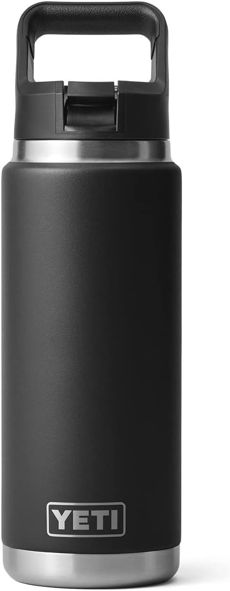 YETI Rambler 750 ml Flasche, vakuumisoliert, Edelstahl mit Strohhalmkappe, Schwarz, Schwarz