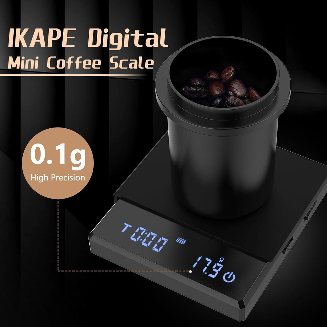 IKAPE Digitale Mini-Kaffeewaage mit Timer – 2 kg / 0,1 g hochpräzise, wiederaufladbare Waage für D