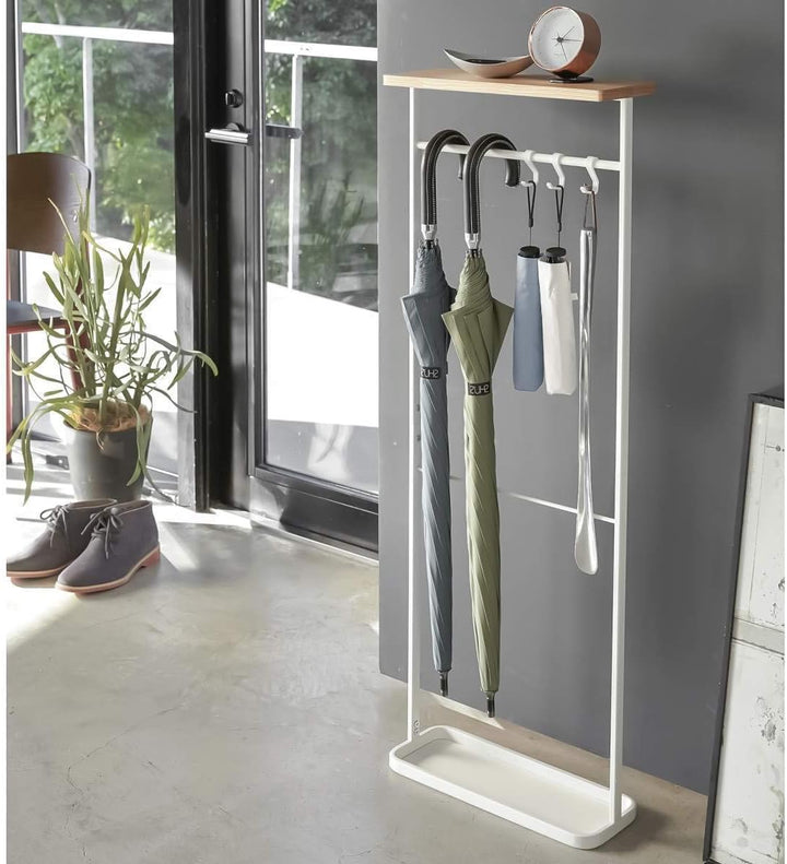 Hanging umbrella stand with wooden top - White