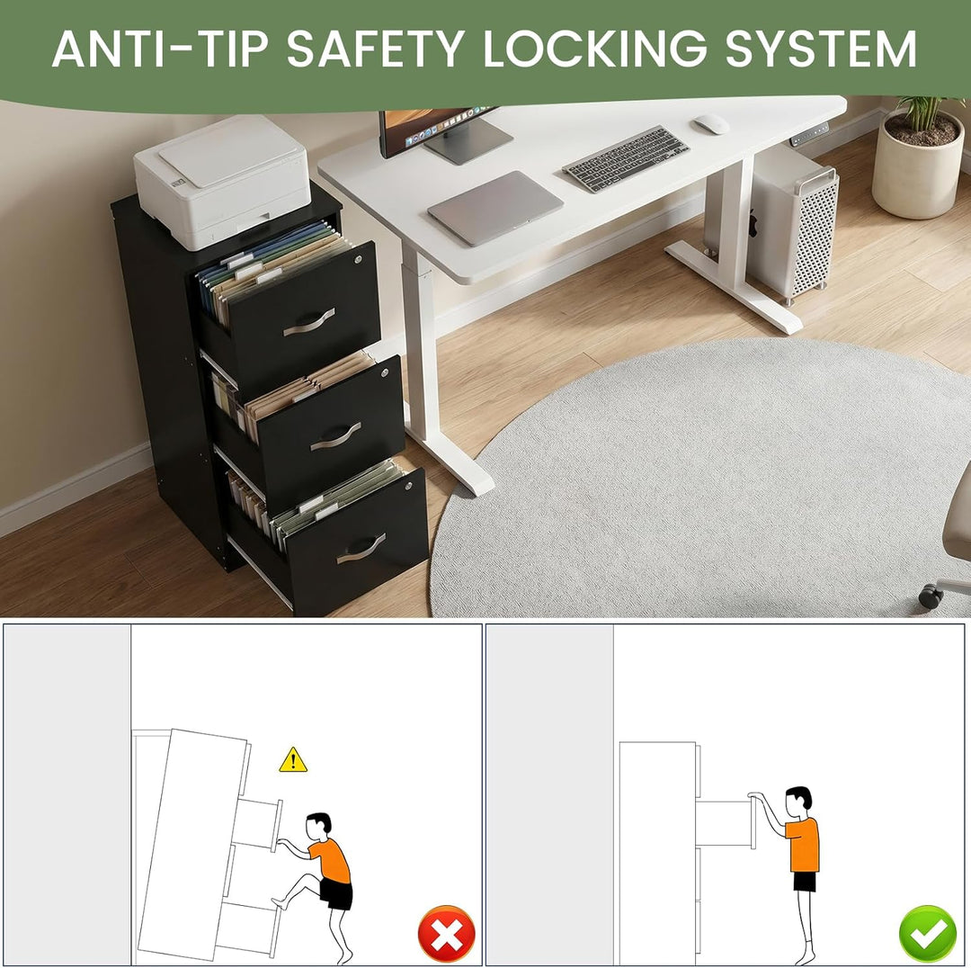 Büroschrank Abschliessbar mit 3 Schubladen, Schubladenschrank 40×41×103.5cm 3 Schubladen-Schwarz, 3