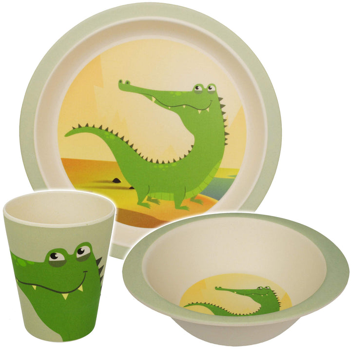 3 TLG. Set - Kunststoff - Geschirrset - Krokodil/Zoo Tiere - BPA frei - Kunststoffgeschirr - Trinkta