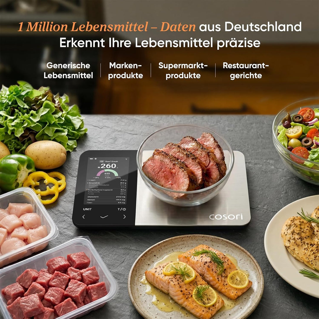 Cosori Küchenwaage digital Ernährungswaage-App,Offline-Modus,USB aufladbar Dunkelgrau, Dunkelgrau