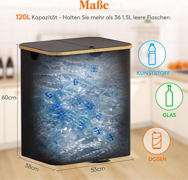 Lifewit 120L Pfandflaschen Sammelbehälter 2 fächer mit Deckel, Gross Pfandflaschen Behälter 2 Traget