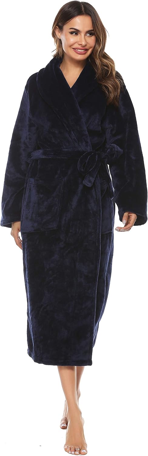 Vlazom Damen Bademantel Flanell Weiche Winter Bademantel Saunamantel Morgenmantel Lange Ärmel Hausma