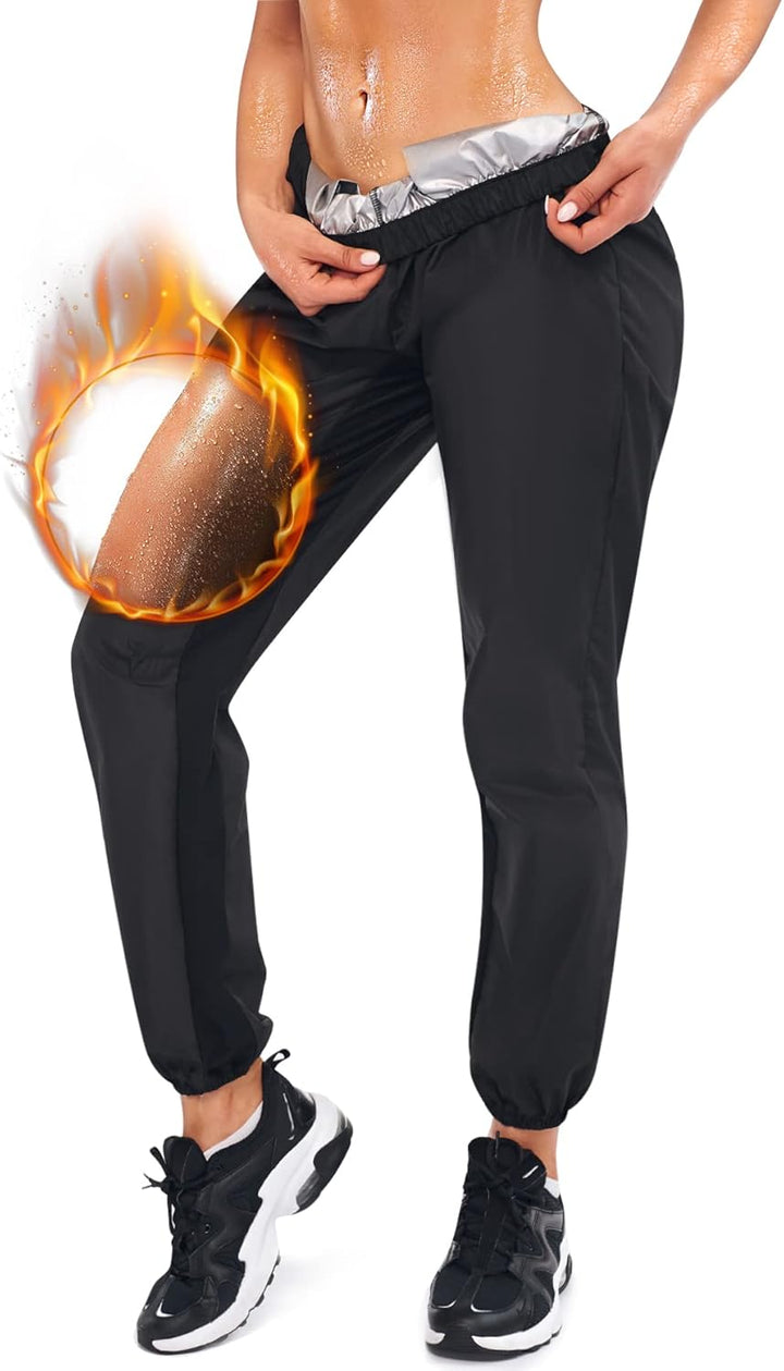 Bingrong Damen Sauna Jogginghose Sporthose Hohe Taille Trainingshose Lang Schwitzhose zum Abnehmen D