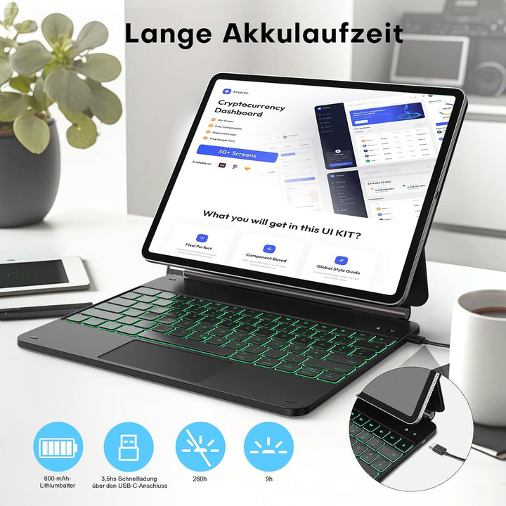 TECURS Tastatur Hülle für iPad Air 13" (M2 2024), Tastatur für iPad Pro 12.9 (6/5/4/3 Gen), Magic Ke