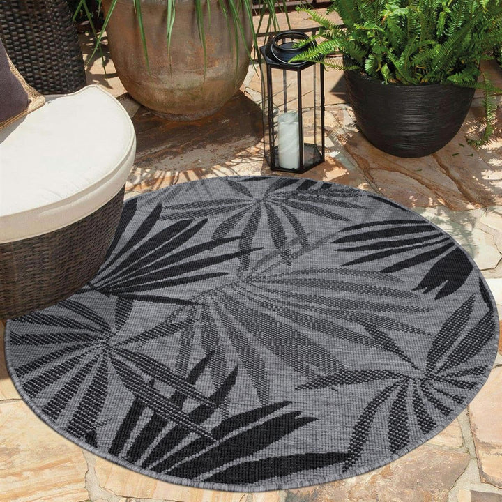 carpet city Outdoor Teppich Wetterfest 160 cm Rund - Grau-Anthrazit - Wendeteppich, Beidseitiges Flo
