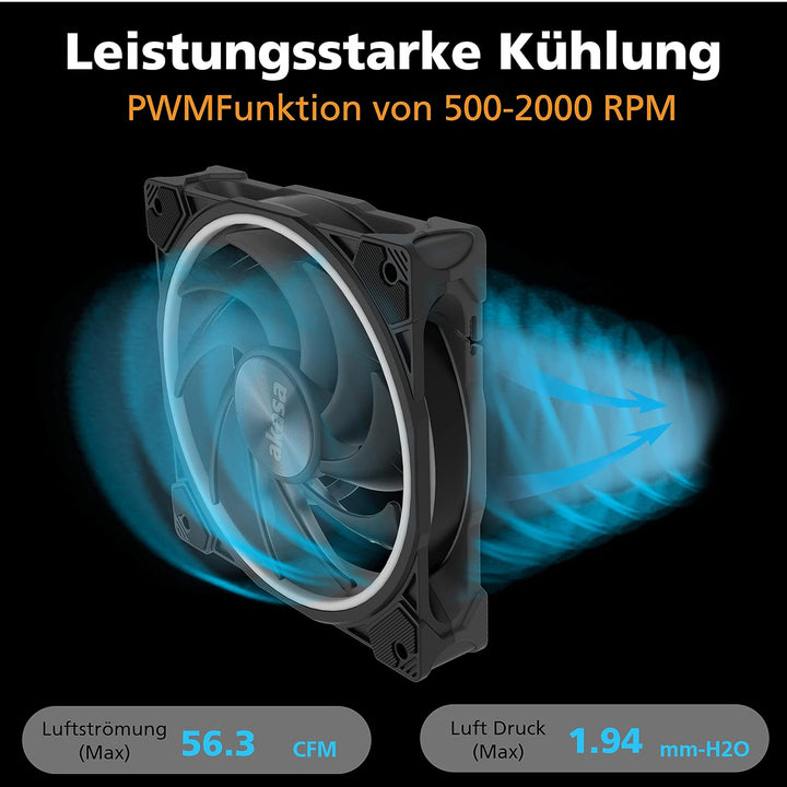 Akasa SOHO AR, 120mm Adressierbarer RGB Gehäuselüfter, PWM Lüfter, mit PWM Splitter Hub und 1 zu 3 A