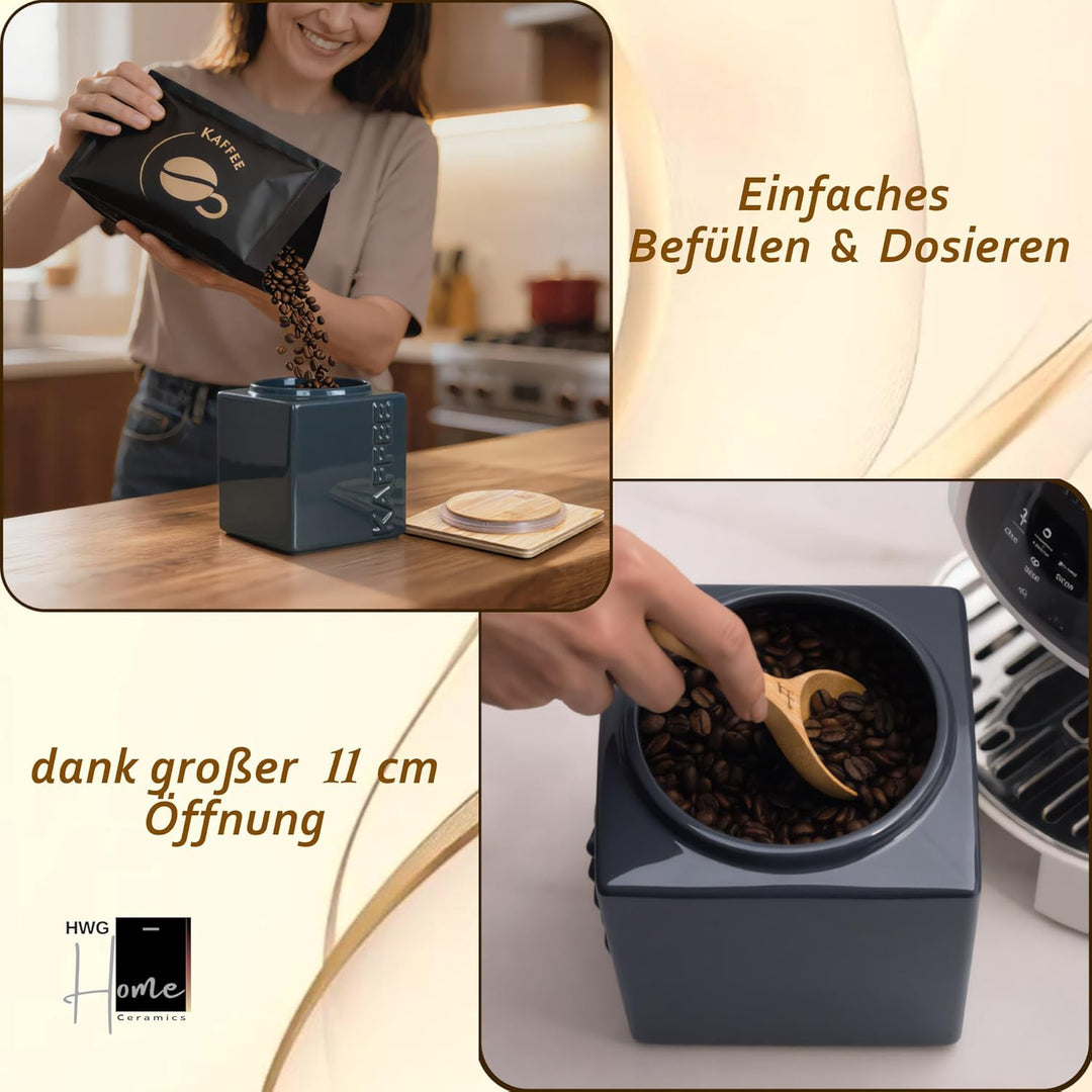 HWG-Home® Design Kaffeedose luftdicht 500g, für frisches Aroma, Anthrazit & Weiss, Kaffeebehälter au