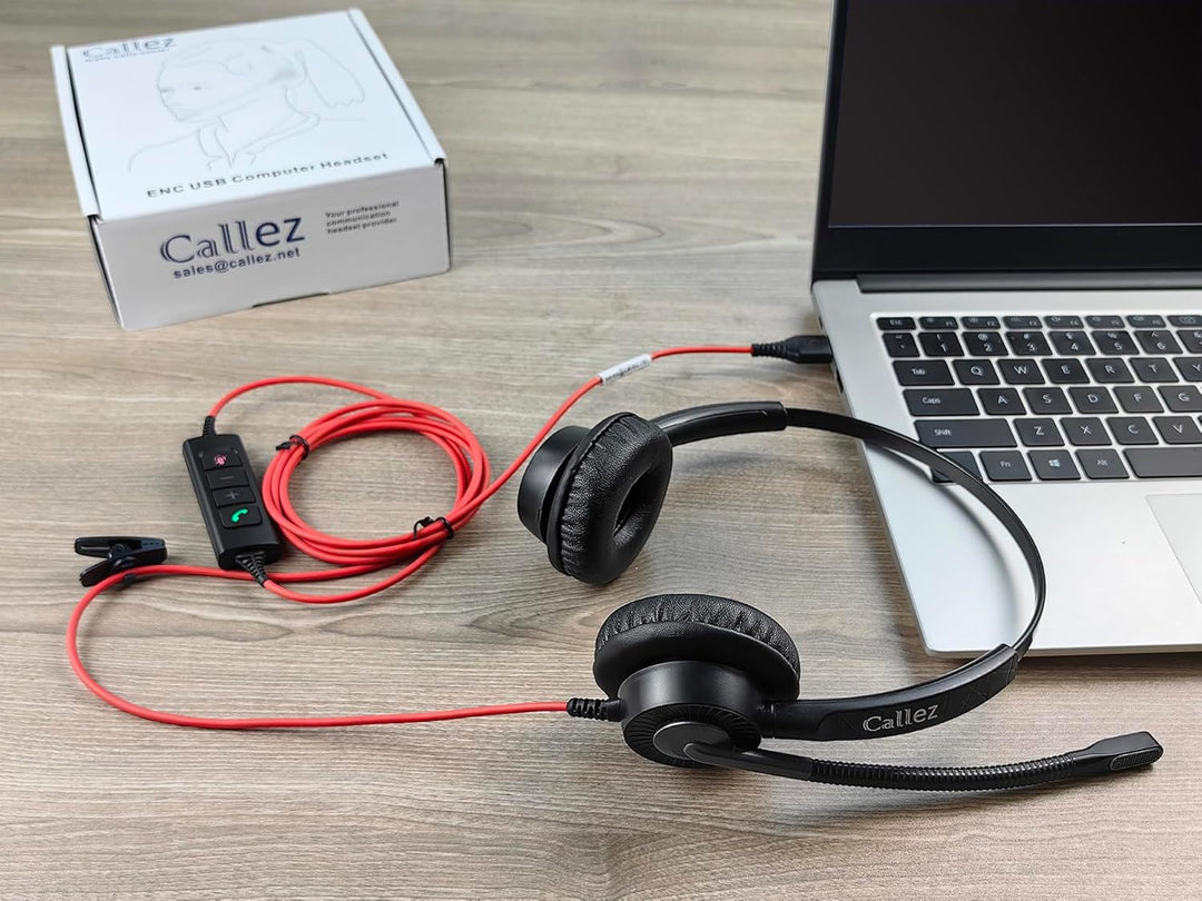 Callez USB PC Headset mit Mikrofon, Stereo Headset mit ENC 2 Noise Cancelling Mikrofon, Teams Anrufs