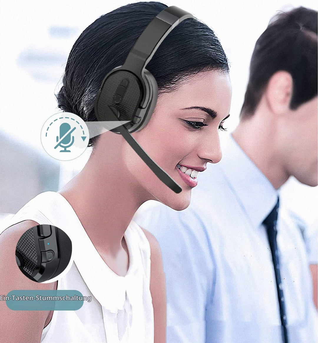 ANSTEN Headset mit mikrofon Bluetooth mit ANC &amp; 40h Akkulaufzeit – Ultra-Komfortables Bluetooth Head