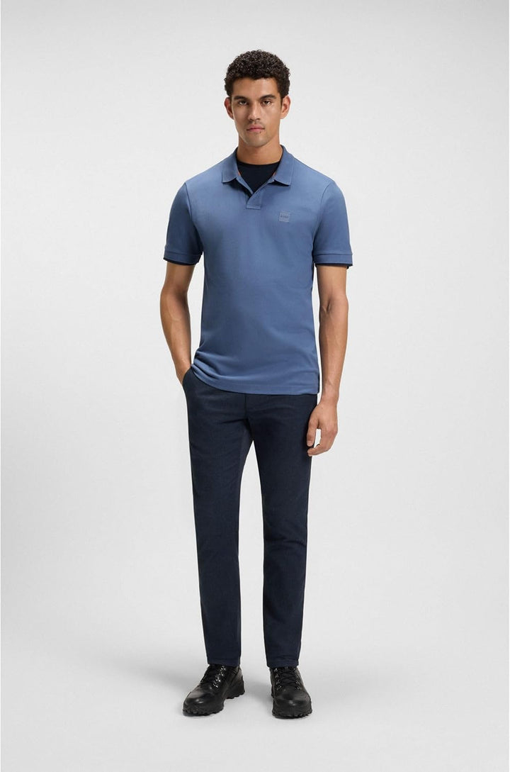 BOSS Herren Passenger Slim-Fit Poloshirt aus Stretch-Baumwolle mit Logo-Aufnäher S Blau489, S Blau48