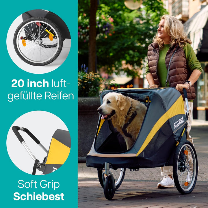 Innopet grosser Hundebuggy und Fahrradanhänger Trailer Hercules Gelb/Grau - 2in1 mit Umbauset und Re