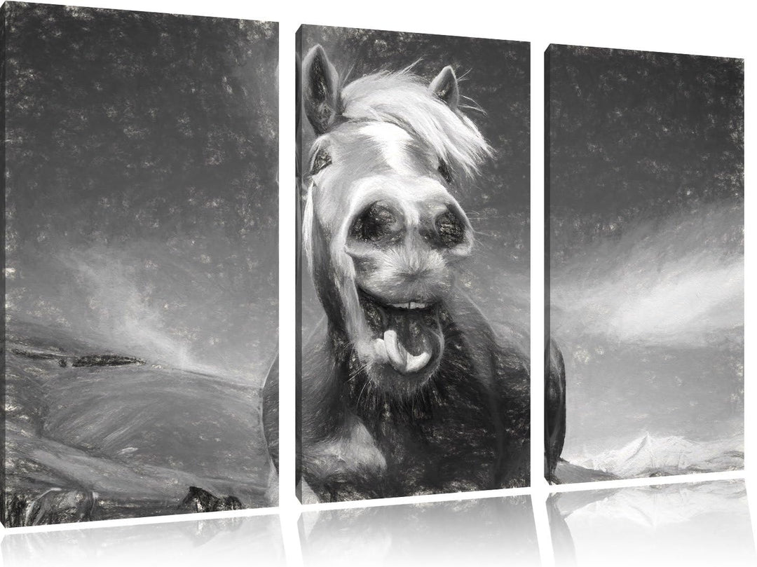 Pixxprint Pferd in der Natur / 3-Teilig/Gesamtmass 120cm Leinwandbild bespannt auf Holzrahmen/Wandbi