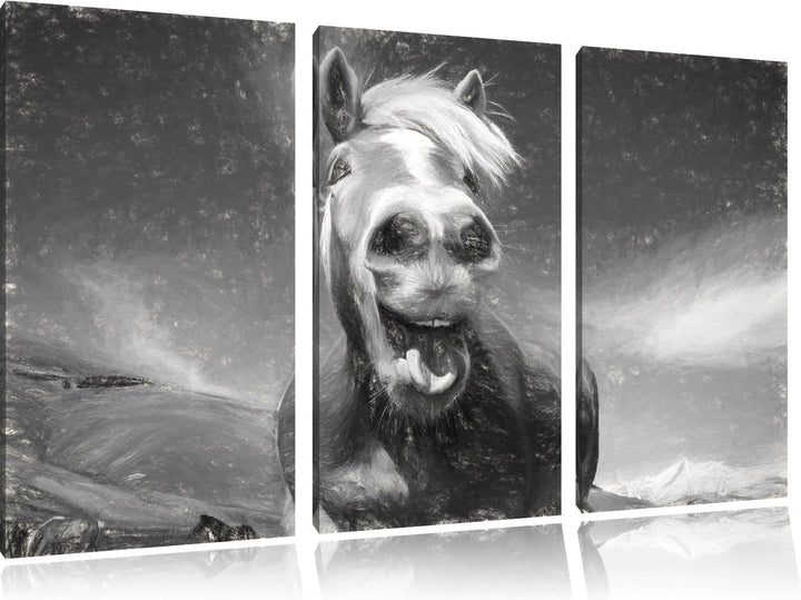 Pixxprint Pferd in der Natur / 3-Teilig/Gesamtmass 120cm Leinwandbild bespannt auf Holzrahmen/Wandbi