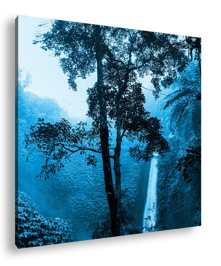 deyoli Wasserfall im tropischem Regenwald Format: 70x70 Effekt: Monocrome Blau als Leinwandbild, Mot