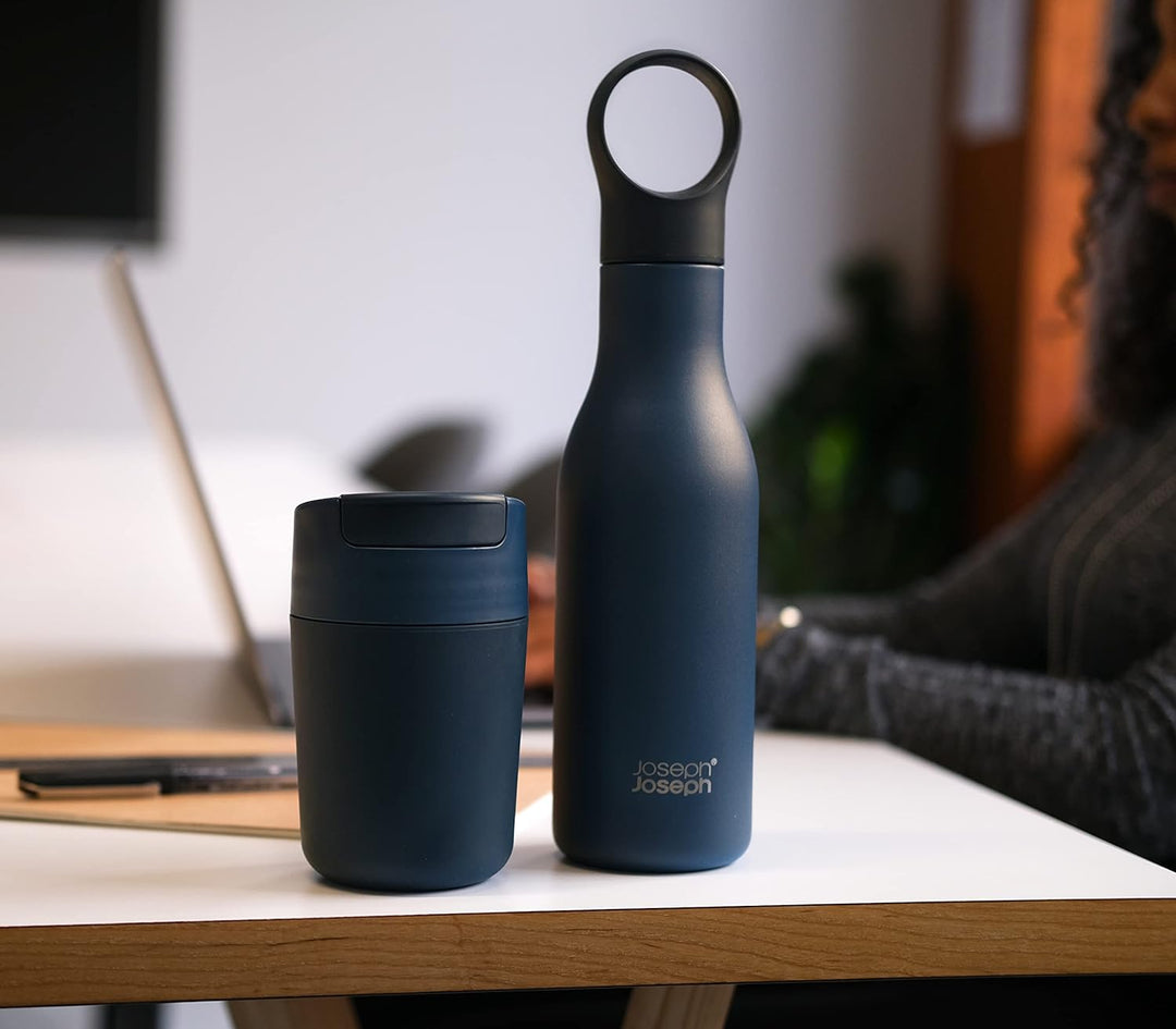 Joseph Joseph Refill Reuse Repeat Reisebecher mit 500 ml Schlaufen, 2-teilig, Blau Blau 500 ml + 340