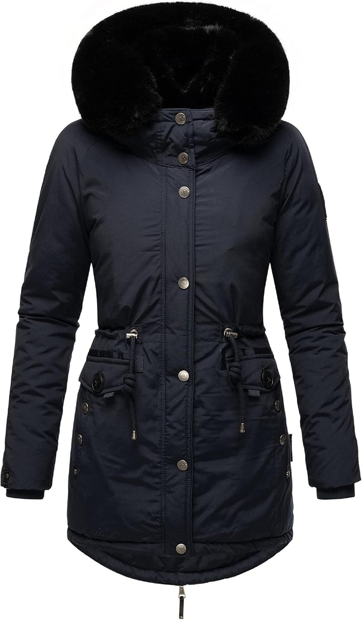 Navahoo Damen Warmer Winterparka mit doppelter Kunstpelz-Kapuze Sweety Deluxe XS-XXL S Blau, S Blau