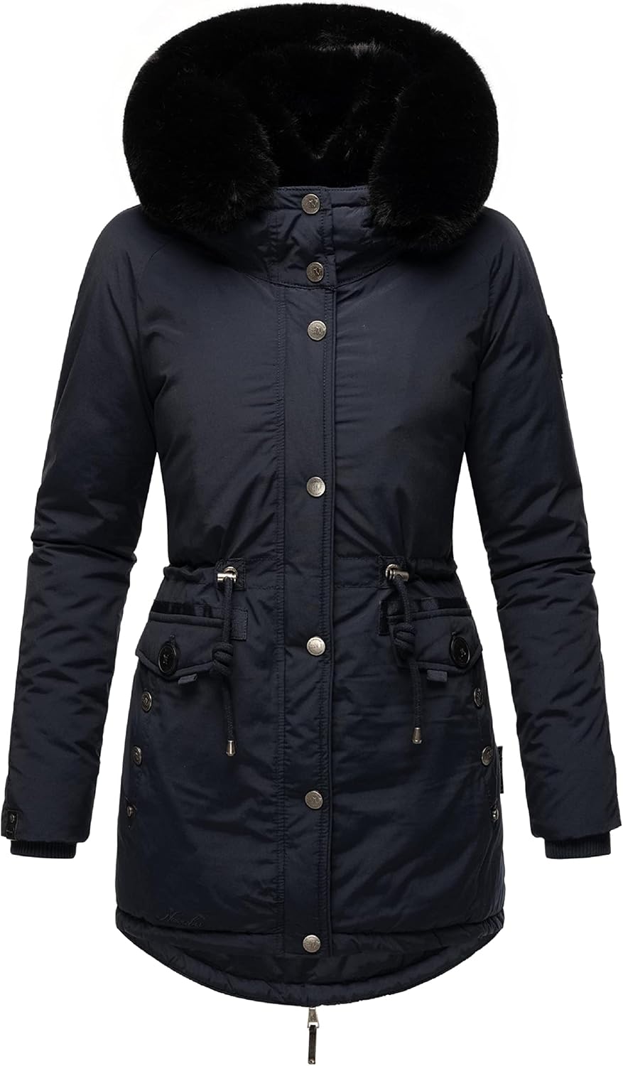 Navahoo Damen Warmer Winterparka mit doppelter Kunstpelz-Kapuze Sweety Deluxe XS-XXL XS Blau, XS Bla
