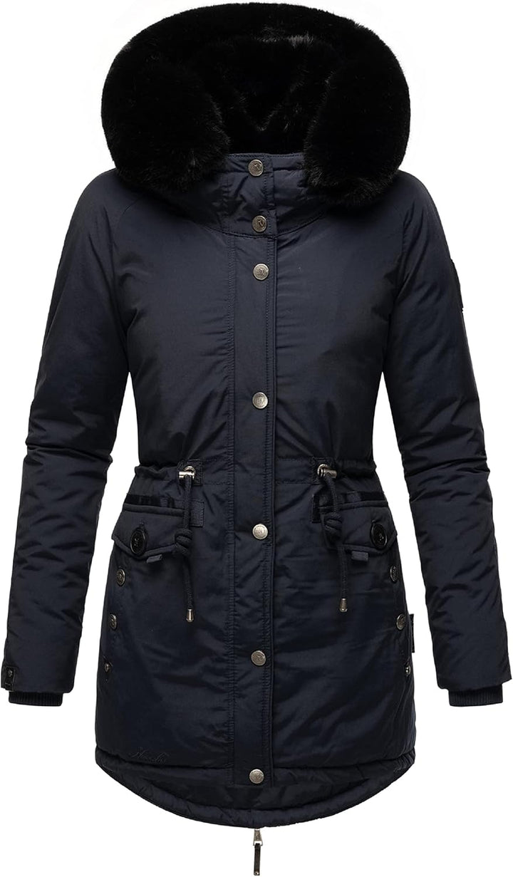 Navahoo Damen Warmer Winterparka mit doppelter Kunstpelz-Kapuze Sweety Deluxe XS-XXL XS Blau, XS Bla
