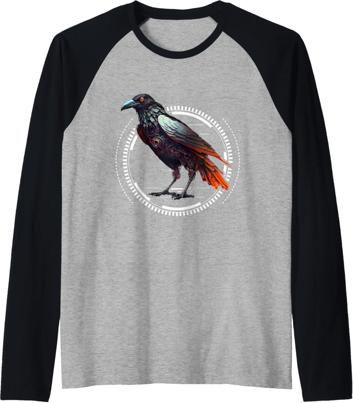 Roboter Raben Outfit Futuristischer Rabe Design Retro Vogel Raglan