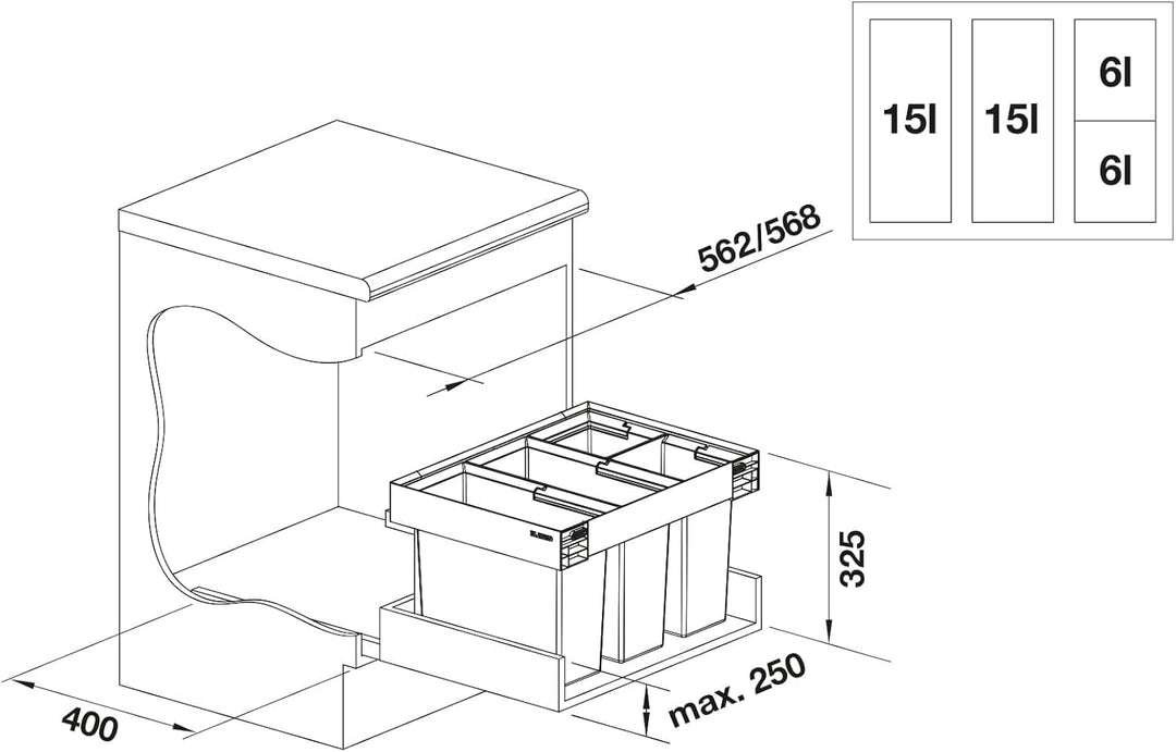 BLANCO FLEXON II low 60/4 | Abfall Müllsystem | für 60 cm breite Unterschränke | System zum Einbau i