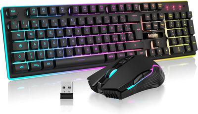 RedThunder K10 Combo Gaming-Tastatur, kabellos, IT-Layout, wiederaufladbarer Akku mit 3000 mAh und L