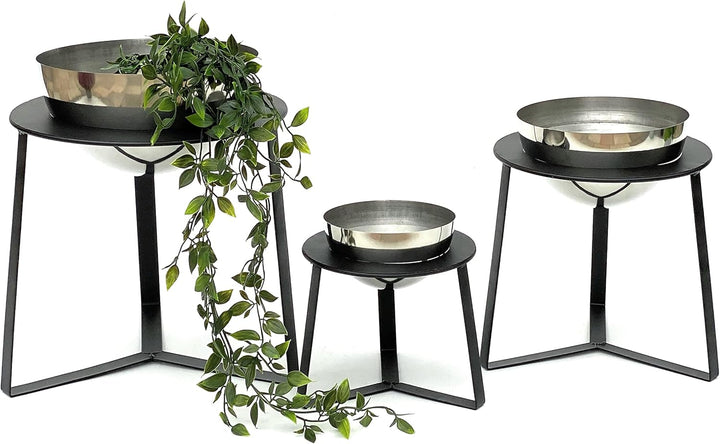 DanDiBo Blumenhocker Metall mit Topf Schwarz Silber Blumenständer 96091 3er Set Blumensäule Modern P