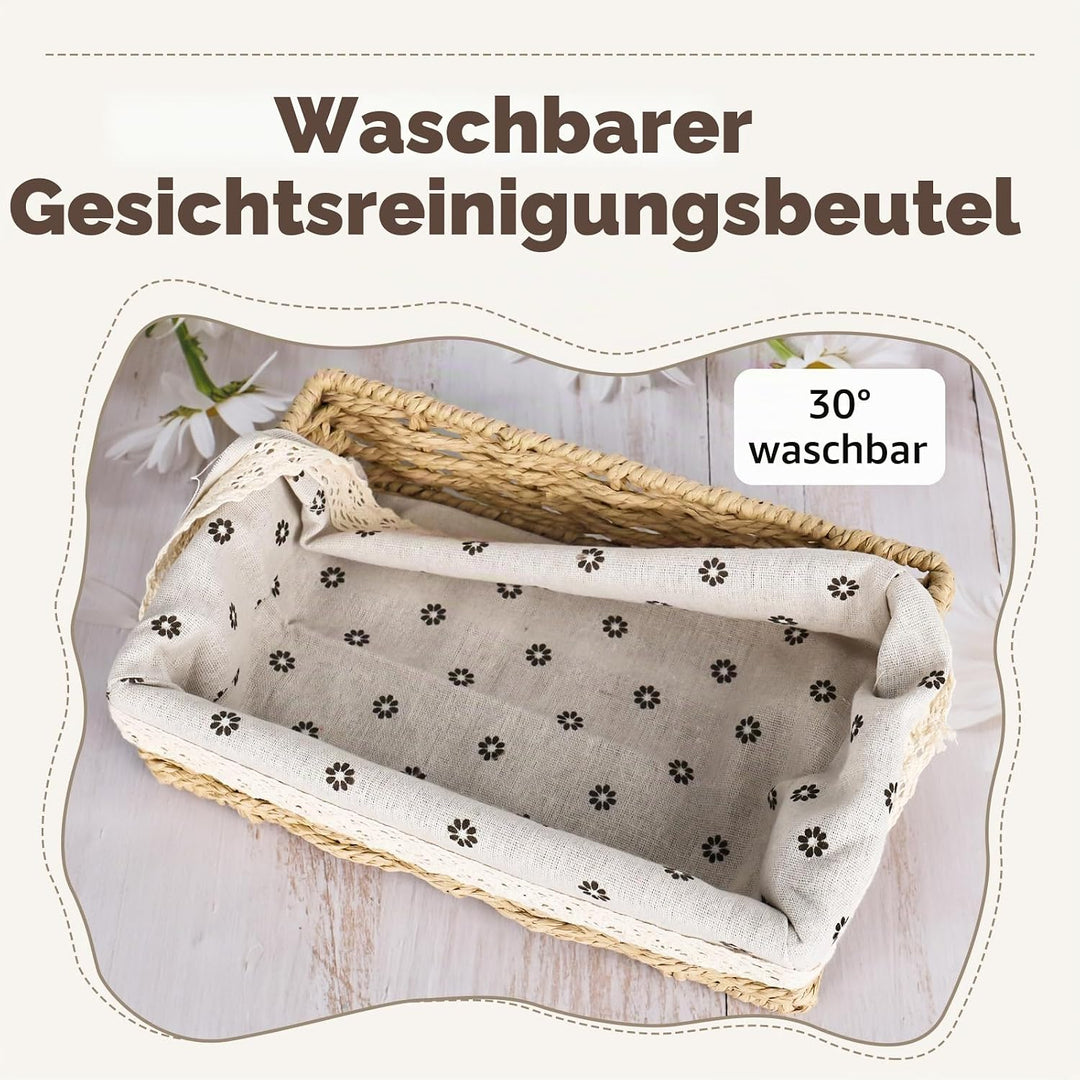 Gross Brotkorb 3er Set (35,31,27CM) Eckige Brotkörbchen aus Seegras, Geflochtener Korb mit Baumwolle