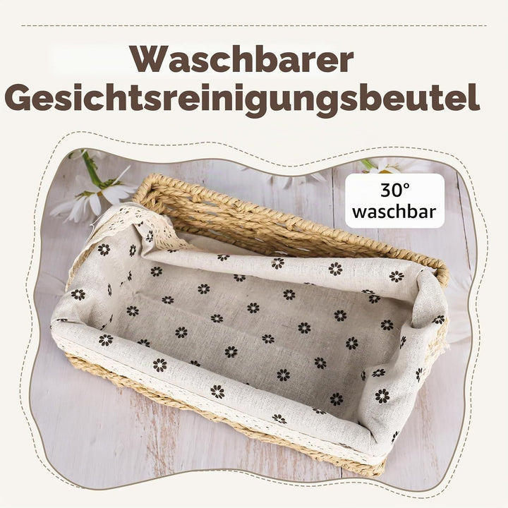 Gross Brotkorb 3er Set (35,31,27CM) Eckige Brotkörbchen aus Seegras, Geflochtener Korb mit Baumwolle