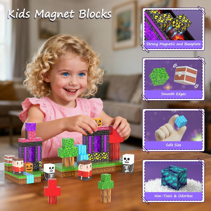Magnetische Bausteine, Mini Magnet Bausteine mit Tragbaren Box 54 PCS, Travel Set für Kinder Jungen