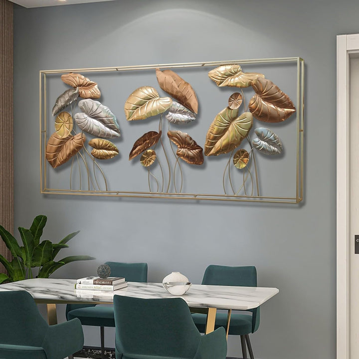 Dekoleidenschaft 3D Wandbild Blätter aus Metall in gold/silber/bronze, 135x69 cm, Wanddeko, Wandschm