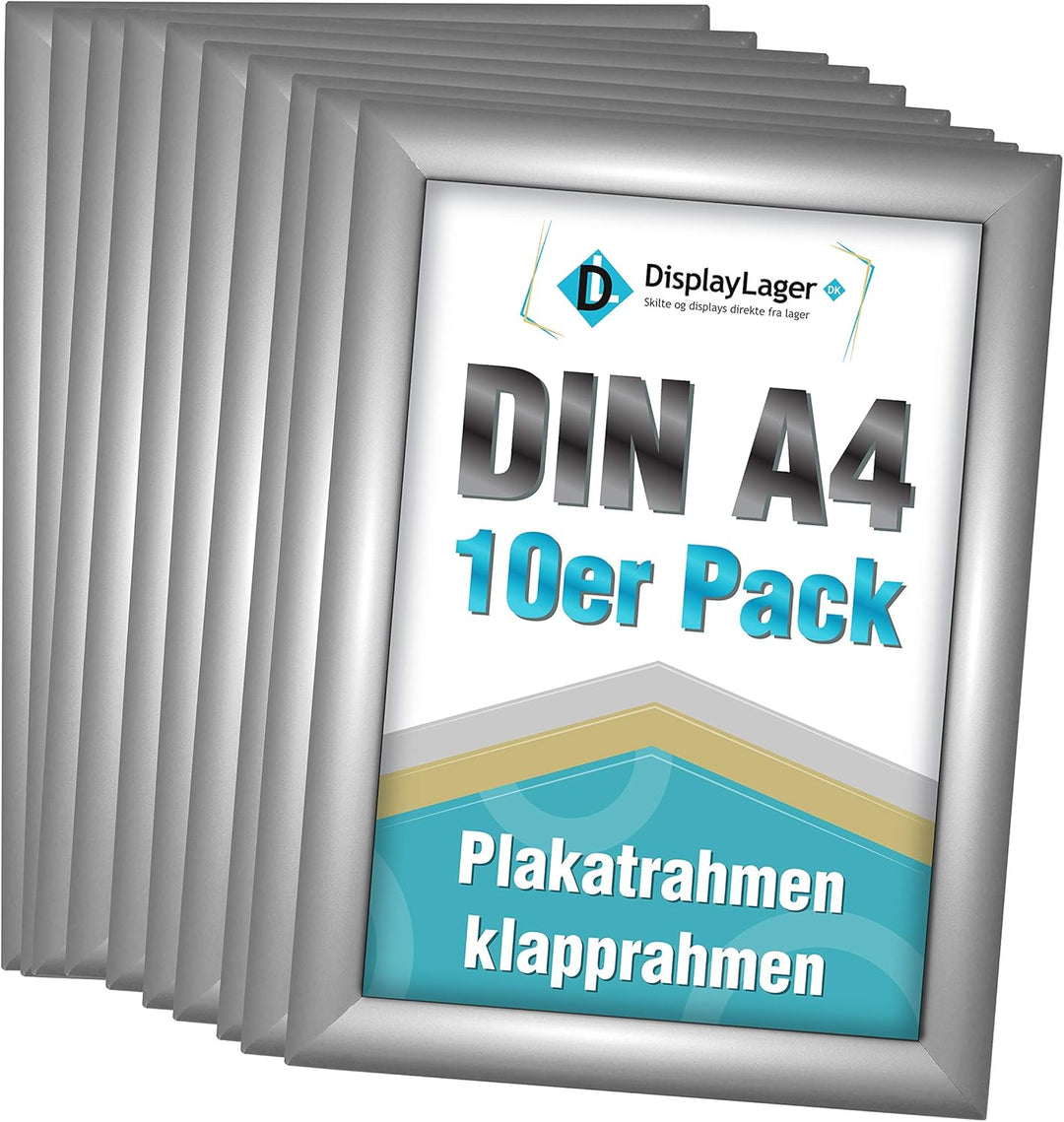 DisplayLager, Dänische Qualität - 10'er Sparpack Silber DIN A4 Klapprahmen mit 25mm Aluminium Profil