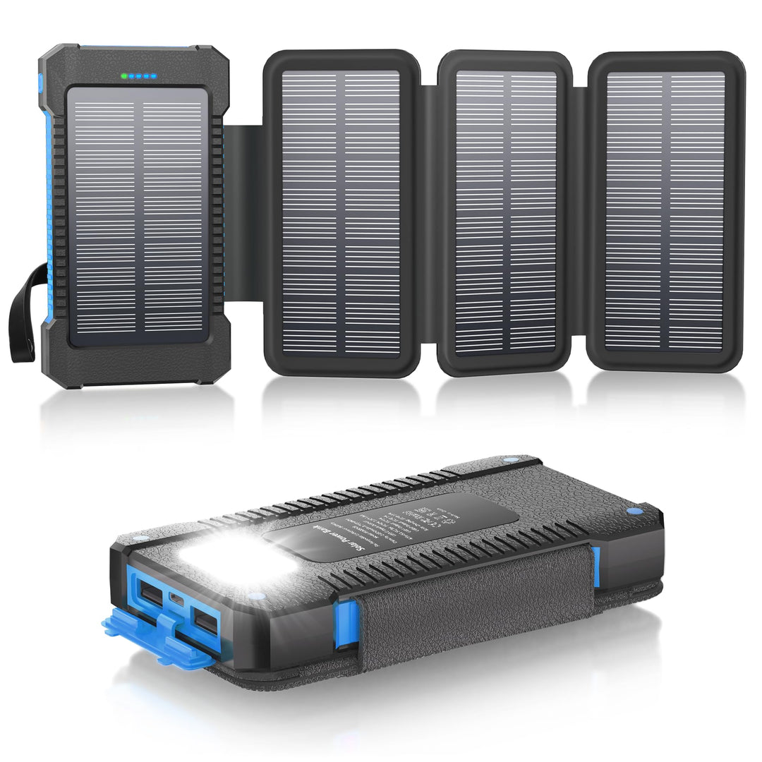 Solar Powerbank 26800 mAh, Powerbank USB-C 18W Schnellladung für iPhone Samsung und mehr, IPX7 wasse