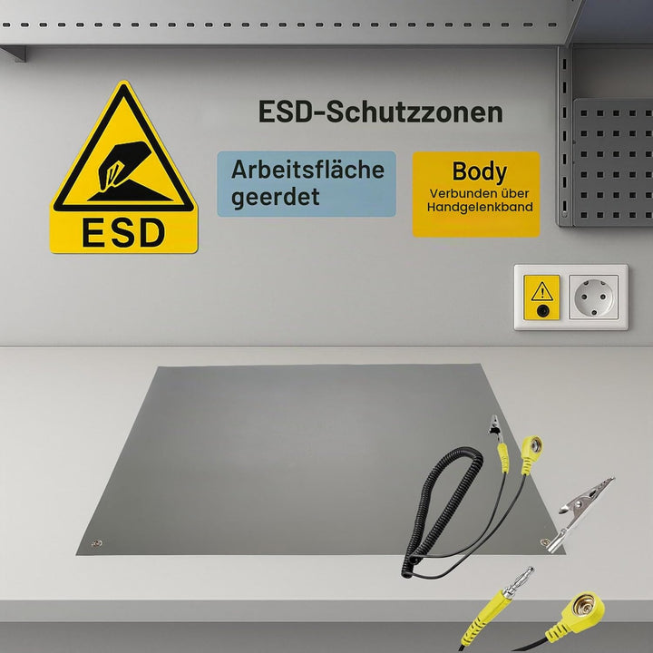 Minadax 40 x 30cm Antistatik ESD Computer Matte Tischmatte „Premiumqualität“ + Anschlusskabel 40x30