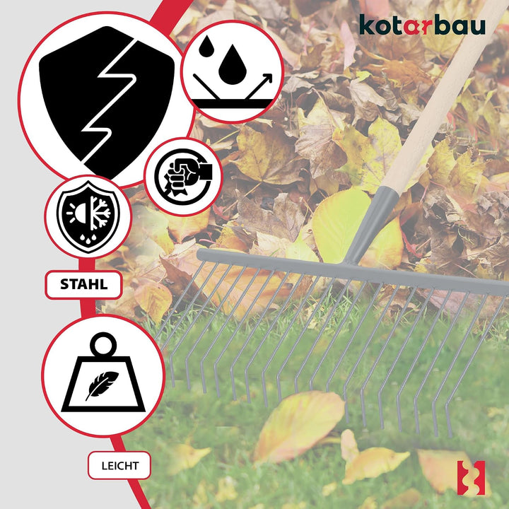 KOTARBAU® Laubfeger Gartenrechen aus Draht 420 mm mit Holzstiel 150 cm Rechen aus Stahl Fächerbesen