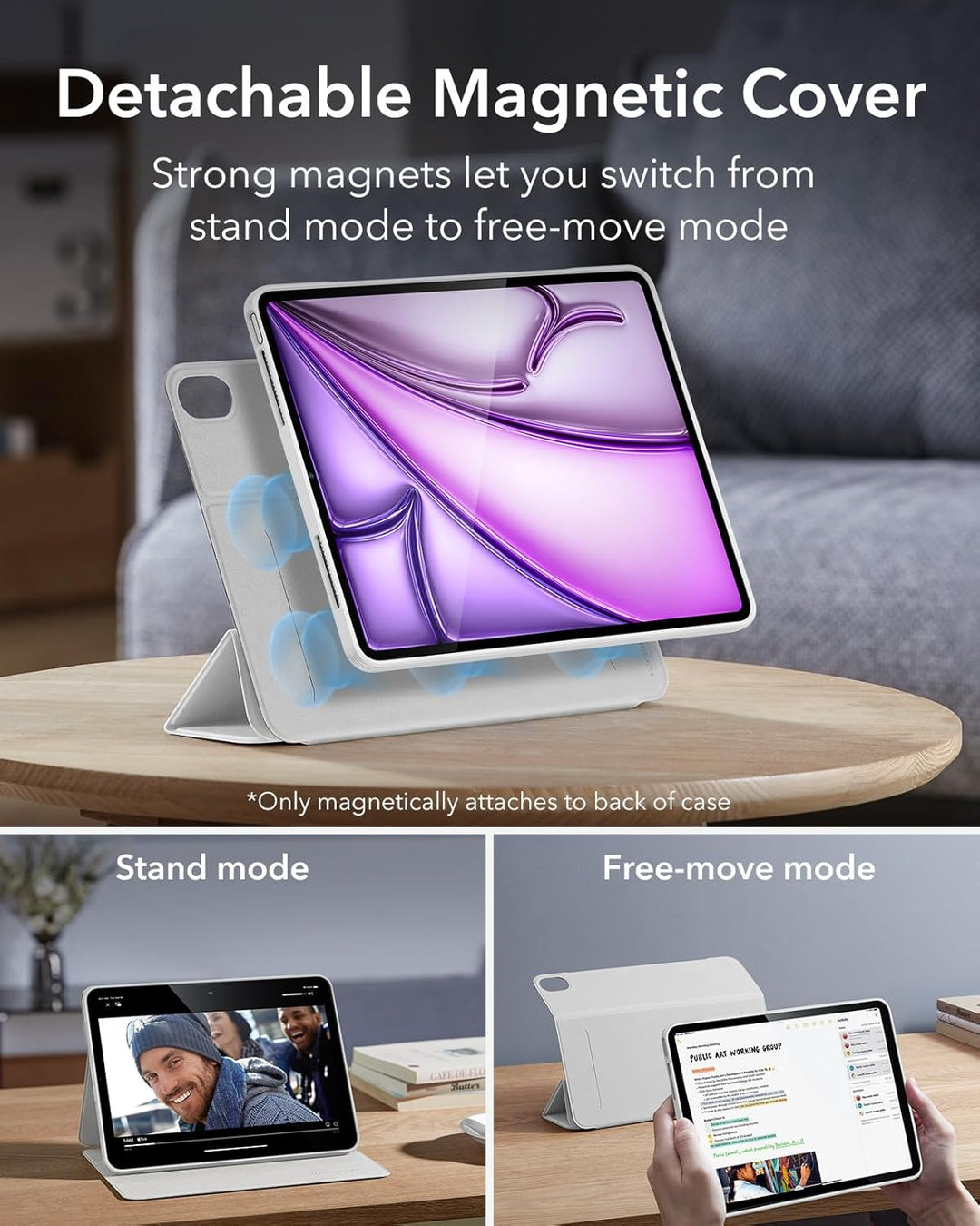 ESR für iPad Air 13 Zoll M4/M3/M2 Hülle, iPad Air 2026/2025/2024 Hülle Stifthalter, abnehmbare magne