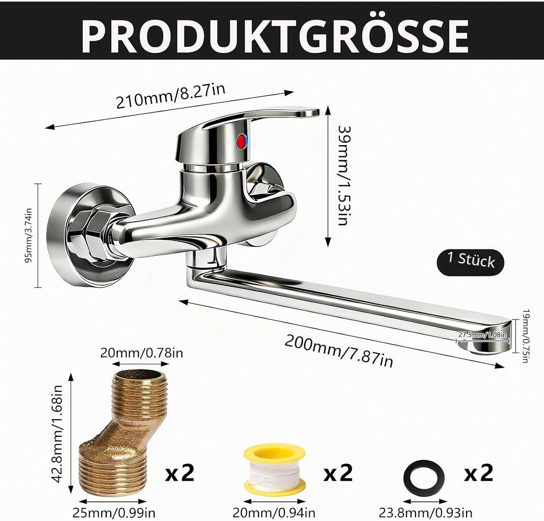 Wasserhahn Wandmontage Wasserhahn 360 Grad Drehbar Wandarmatur für Spülbecken Wall Mounted Tap Drehb
