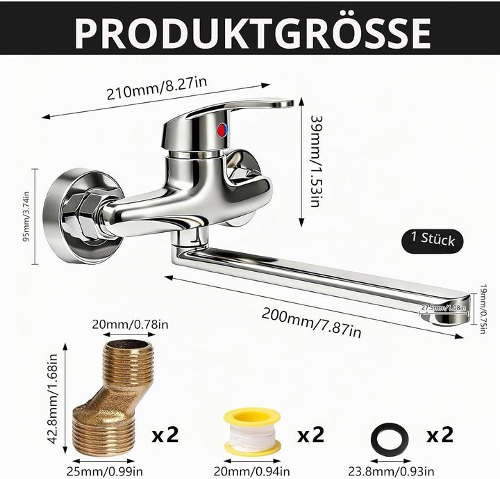 Wasserhahn Wandmontage Wasserhahn 360 Grad Drehbar Wandarmatur für Spülbecken Wall Mounted Tap Drehb