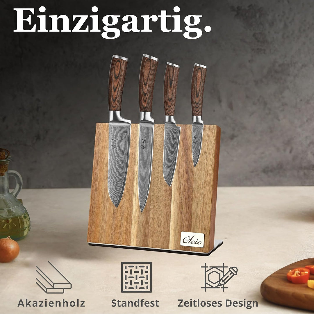 Wakoli 4er Damastmesser-Set mit Klingenlängen von 8,50cm bis 18cm extrem scharf aus 67 Lagen I Profi